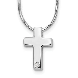 925 Sterling Silver RH18 Inch Diamond Cross Sterling Silver Necklace, 2" Ext.